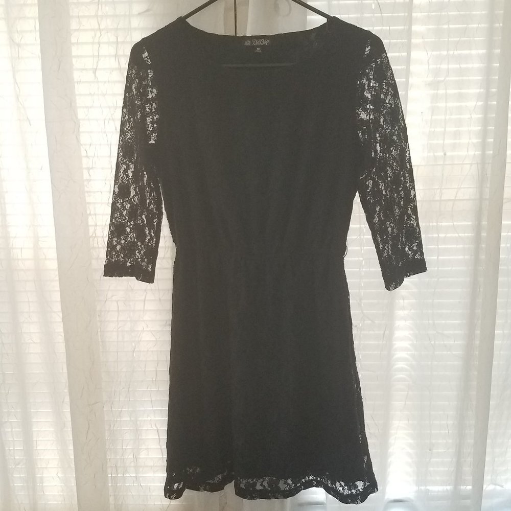 Black lace party dress with 3/4 sleeves M